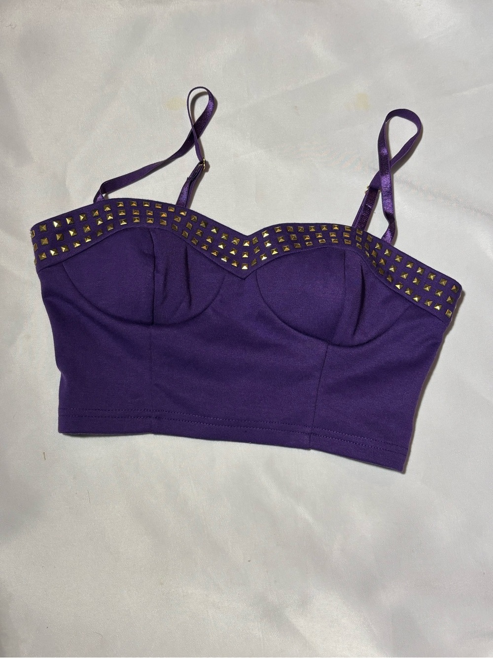 Purple Studded Bustier Top with Gold Studs. Zip up back.